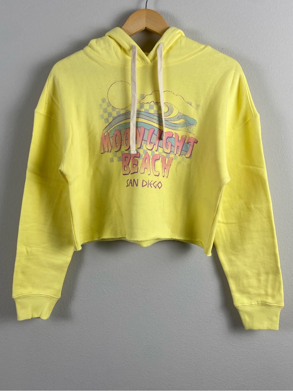 BP Moonlight Beach Cutoff/Cropped Drop Shoulder Hoodie Sweatshirt | Yellow